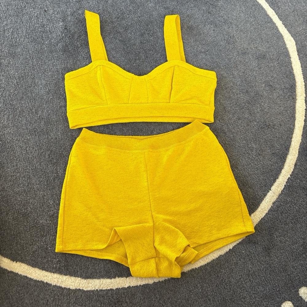 Zara Yellow Two-Piece Crop Top and Shorts Set